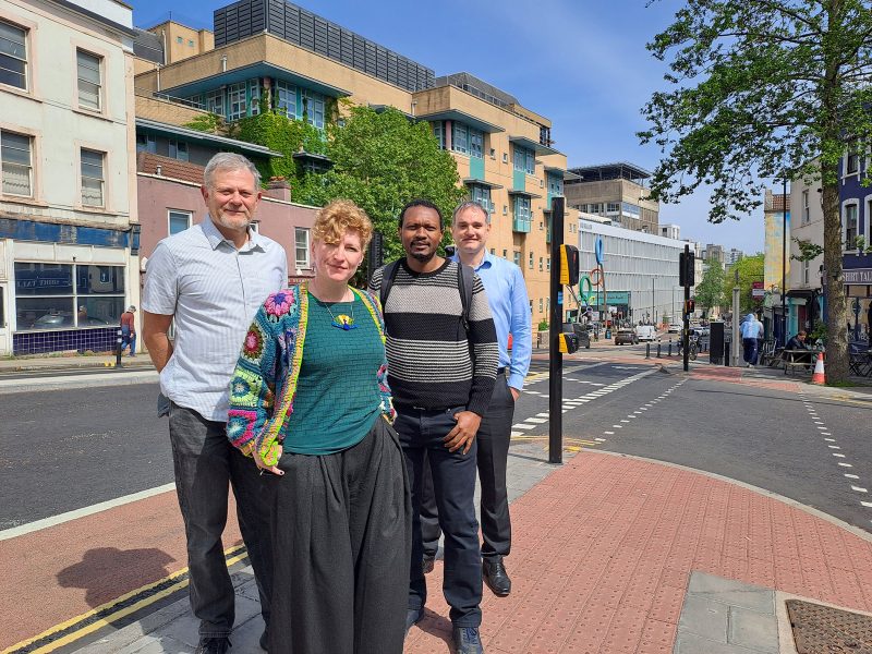 Cllrs Ed Plowden, Ani Stafford-Townsend, Sibusiso Tshabalala with city transport chief Adam Crowther at the completed Park Row improvements